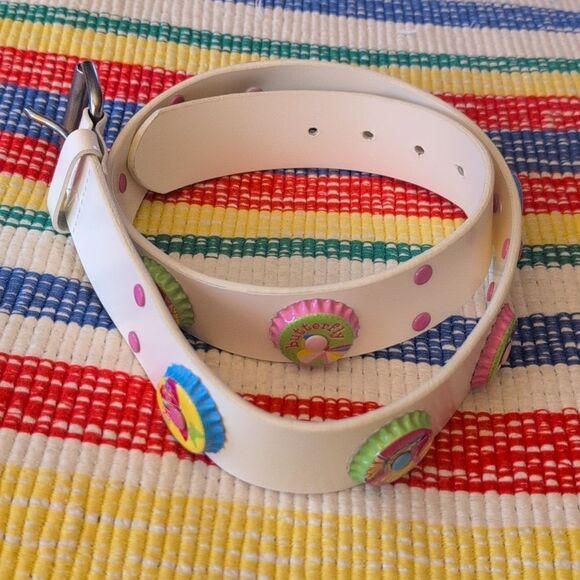 Vintage White‎ Leather & Bottle Cap Colorful Butterfly Belt Y2K main image 6